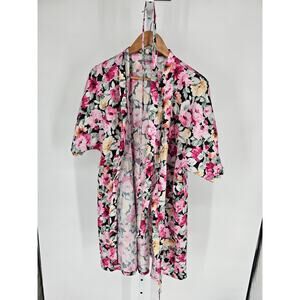 Vintage 1990s Mel Lin Womens Sz M Short Sleeve Satin Nightgown Floral